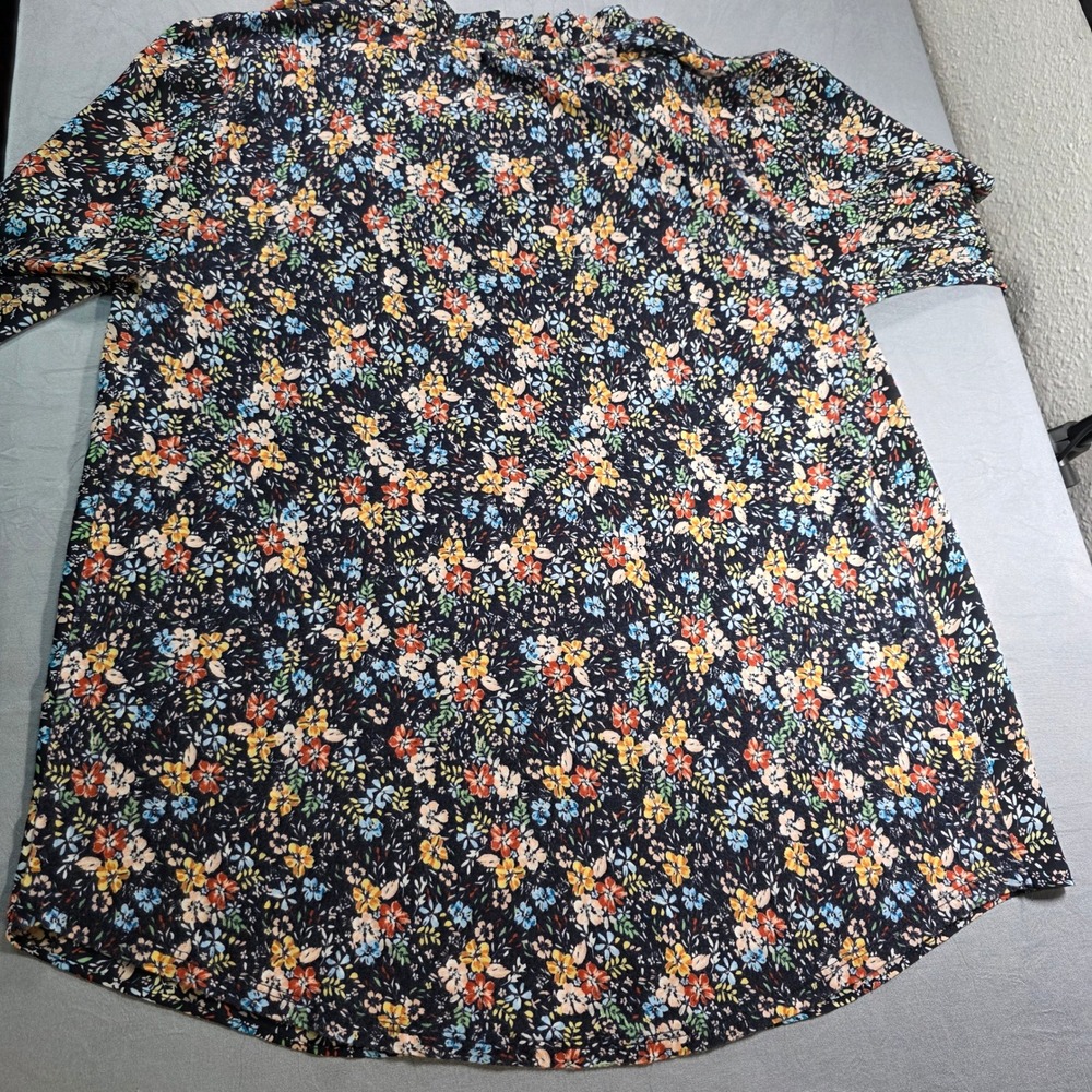 LOFT Outlet Womens Small Floral Ruffle Tie Neck Blouse Black Multi Long Sleeve - Picture 3 of 7